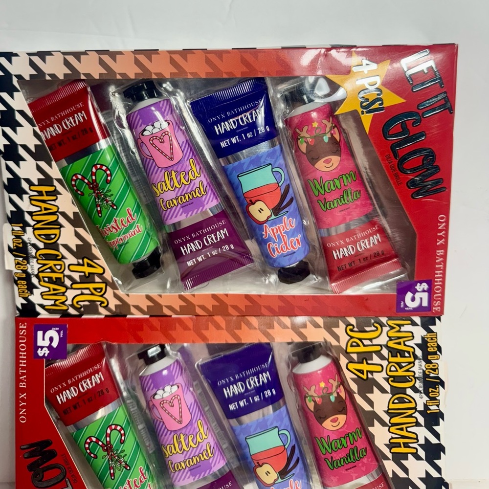 NWT. 2 boxes of 4 pc hand cream Let It Glow Hand Cream features Four Fun Scents